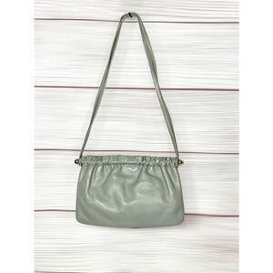Susan Gail Leather Mini Shoulder Bag Purse Gray Ruched Bar Frame Vintage